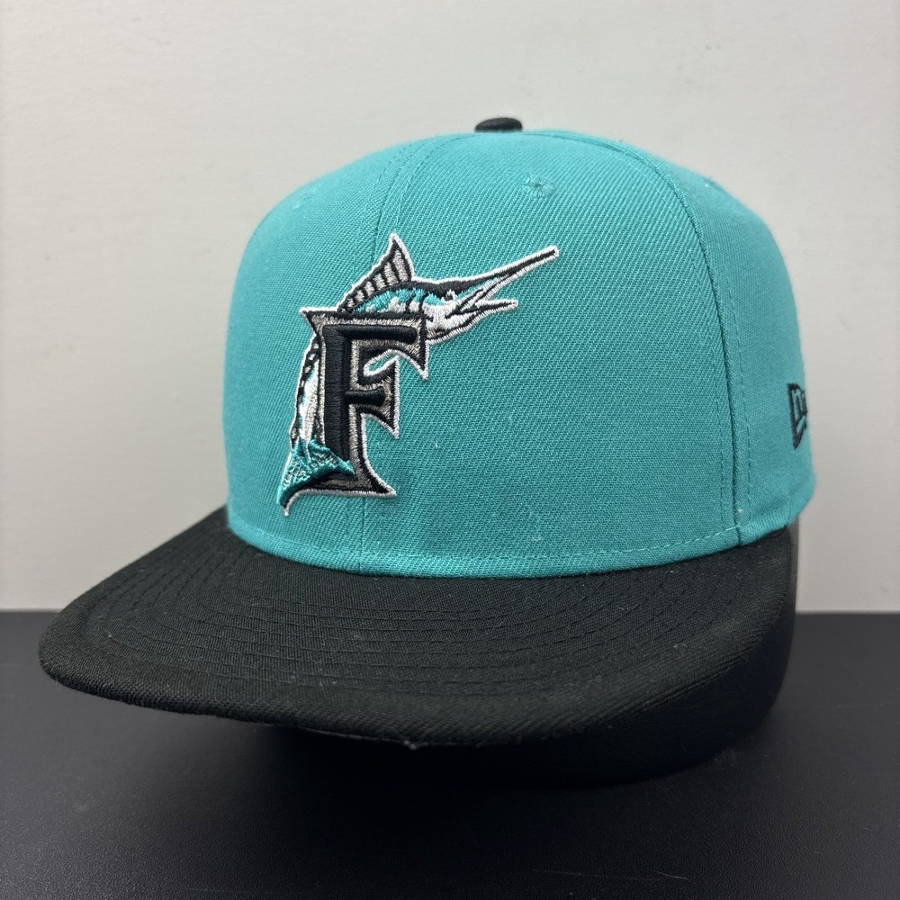 New Era Florida Marlins Cooperstown 59FIFTY Fitted Hat 7 1/8 Teal Black Cap